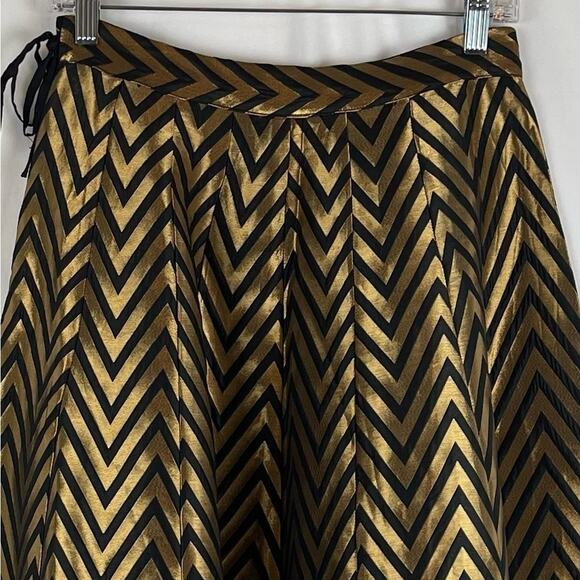 Gajra Gang Black W Metallic Bronze Chevron Event Party Maxi Skirt NWOT Size 8 - Picture 5 of 11